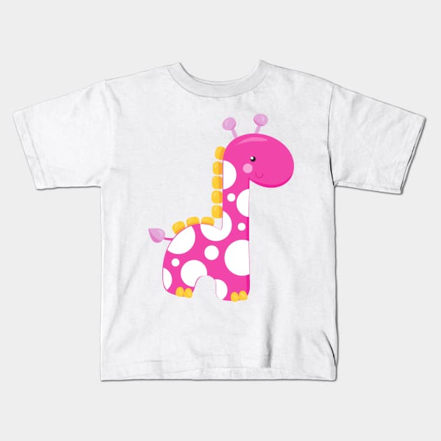 Cute Giraffe, Baby Giraffe, Pink Giraffe, Animal Kids T-Shirt by Jelena Dunčević